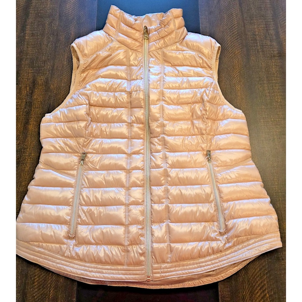 Calvin Klein Quilted Puffer Vest Full Zip Metallic Blush Peach Tan Gold‎ sz XL